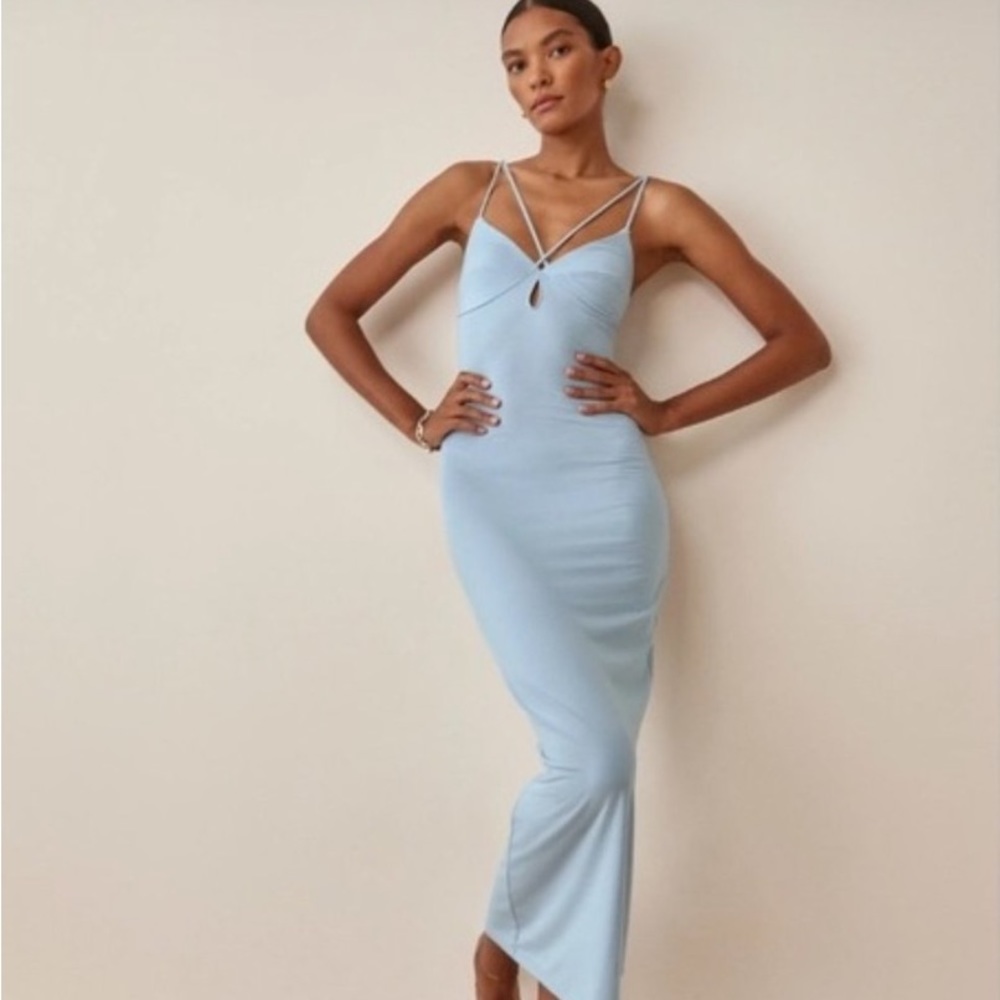 NWT Reformation Lainey Knit Dress in Mineral Blue (Light Blue, Sexy, Wedding)